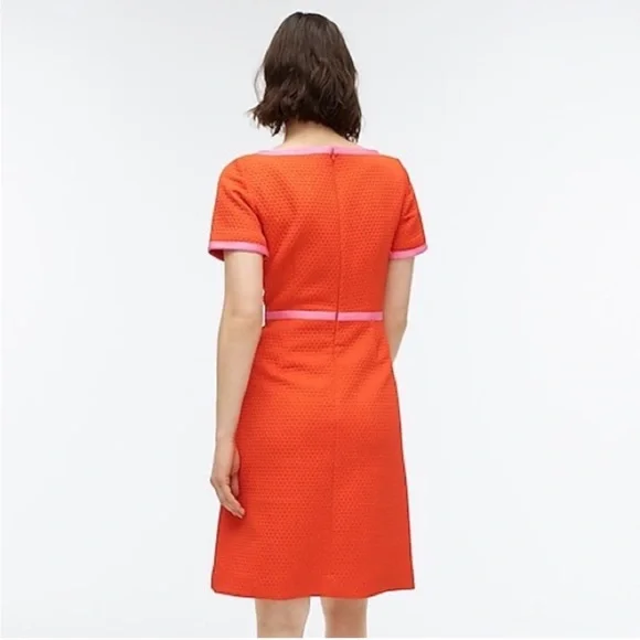 J.CREW Matelasse Knee Length Contrast Piping Orange & Pink Dress Size 8 EUC - Picture 2 of 6